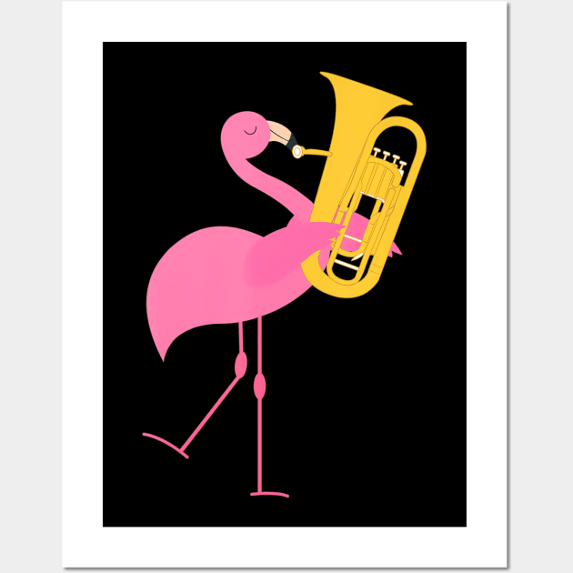 Beautiful Flamingo Playing Tuba Musician Wall Art by mccloysitarh